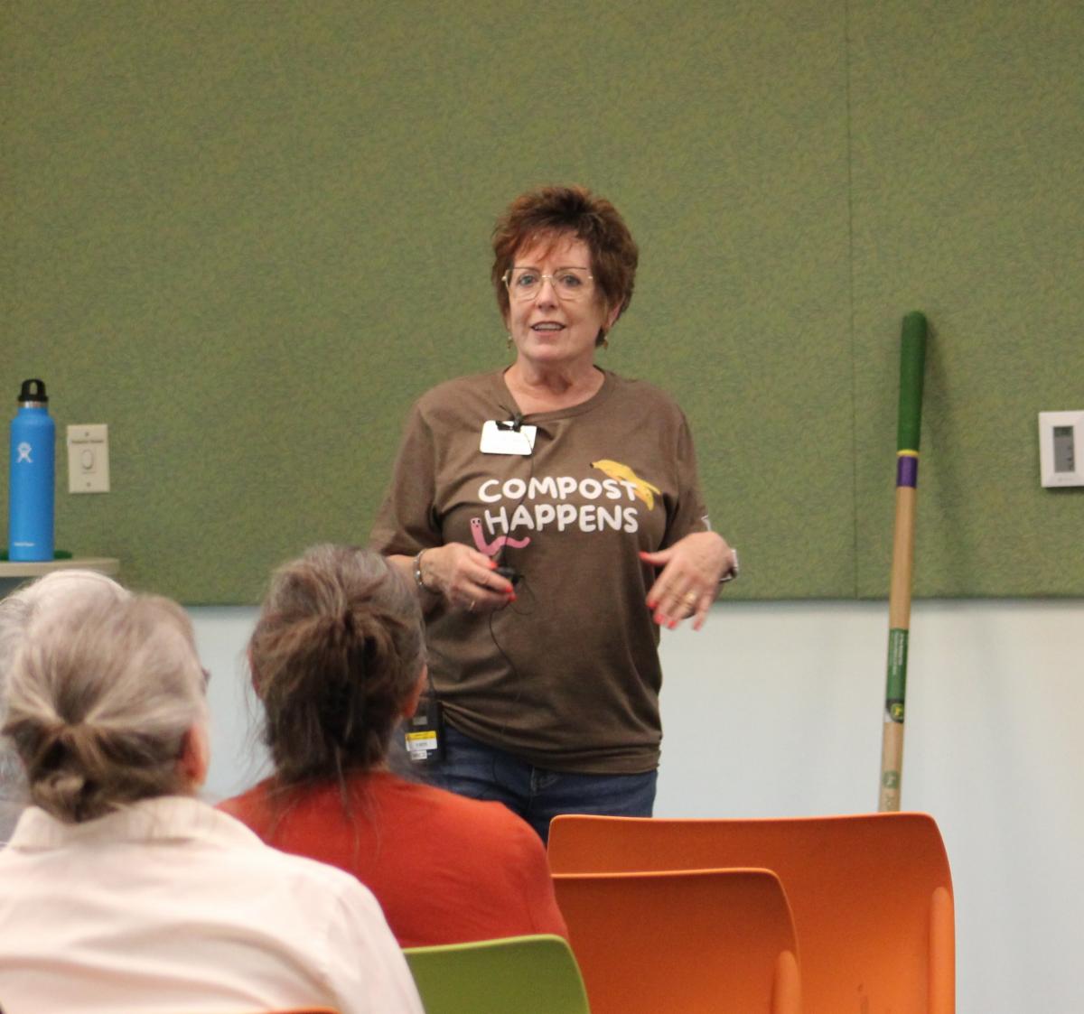 Debbie Lacy Anderson teaches a home compost class at the library. 