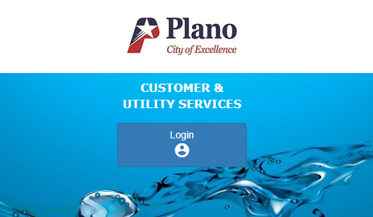 City logo on a white background above a blue splash of water with blue log in button
