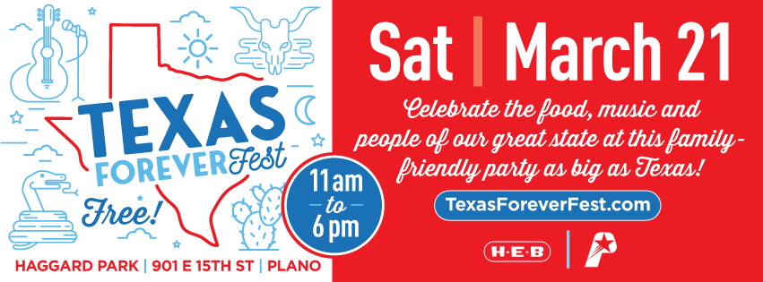 Red white and blue Plano Texas Forever Fest graphic for 2026