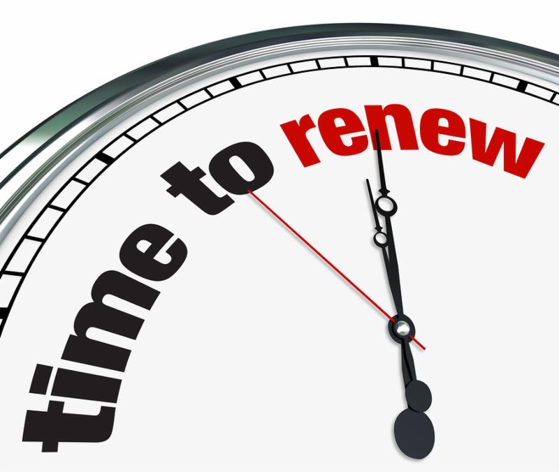An ornate clock with the words Time to Renew on its face