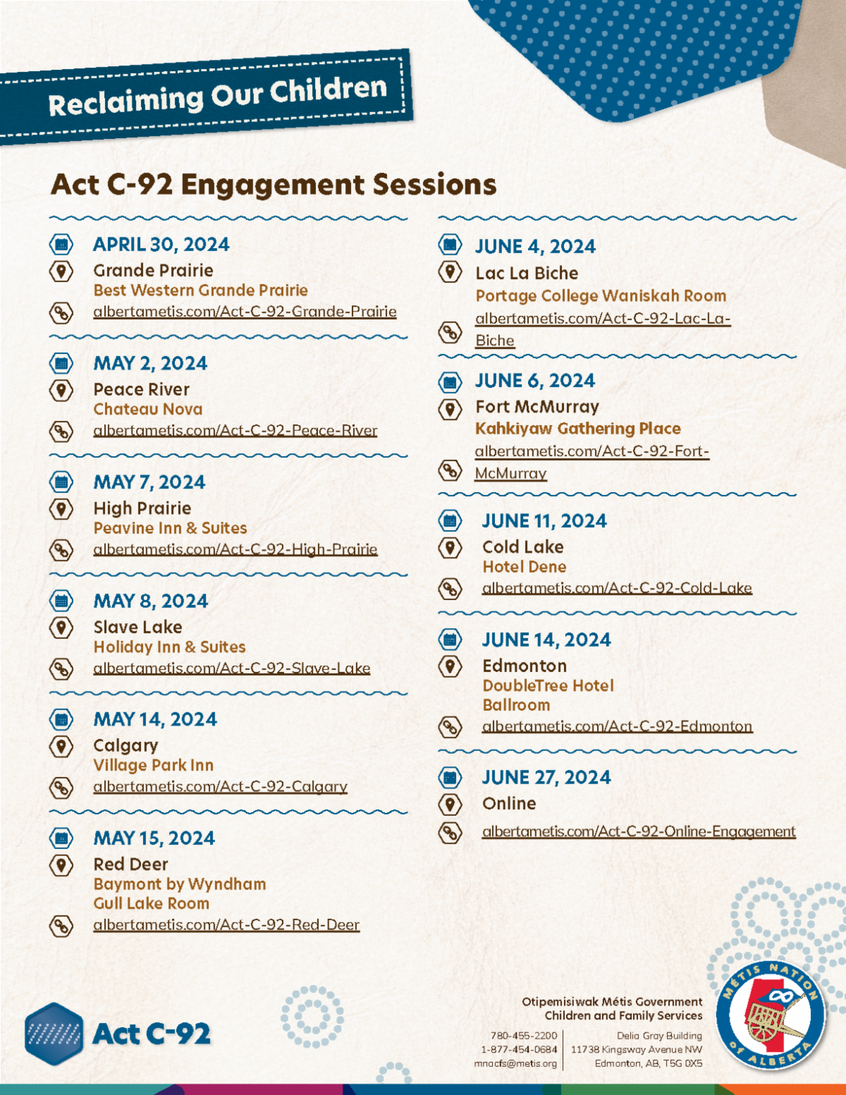 Reclaiming Our Children. Act C-92 Engagement Sessions. 