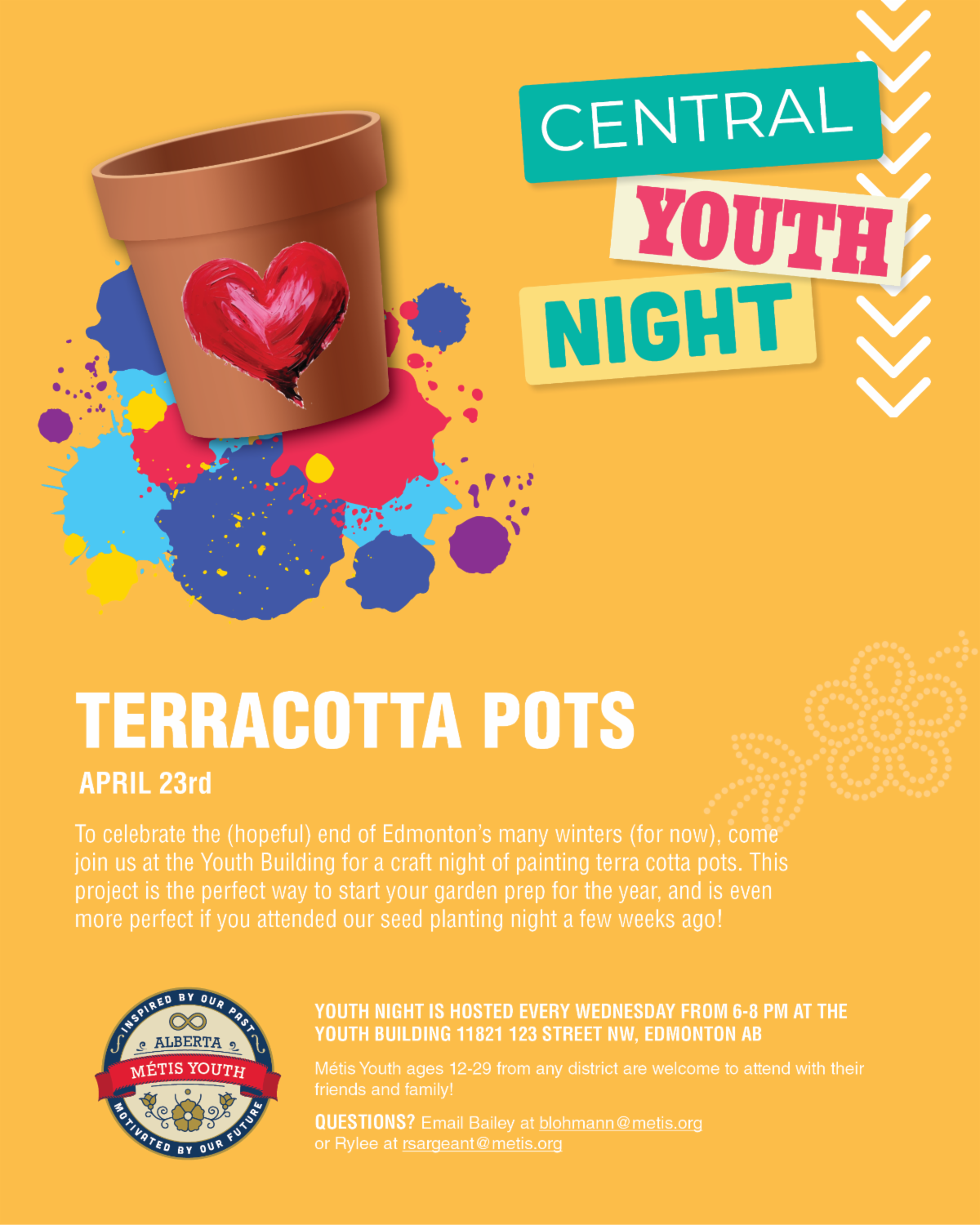 Youth night poster, planting pot and paint drips, click to open link!