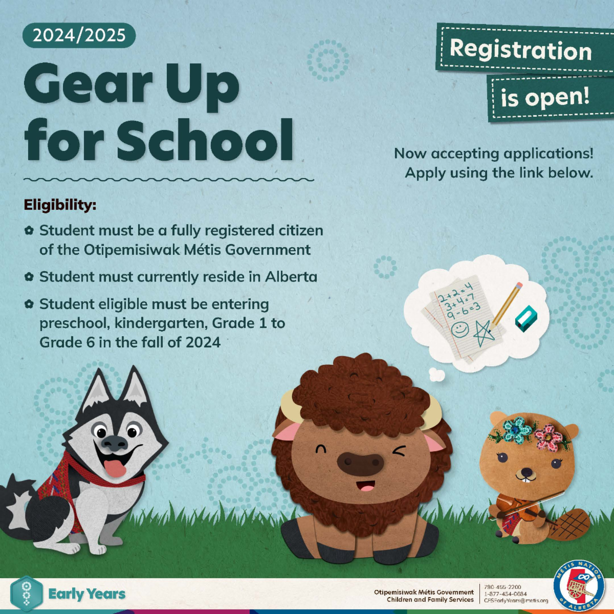 Gear Up For School Registration is now open! Grades 1 - 6 in the fall of 2024. 