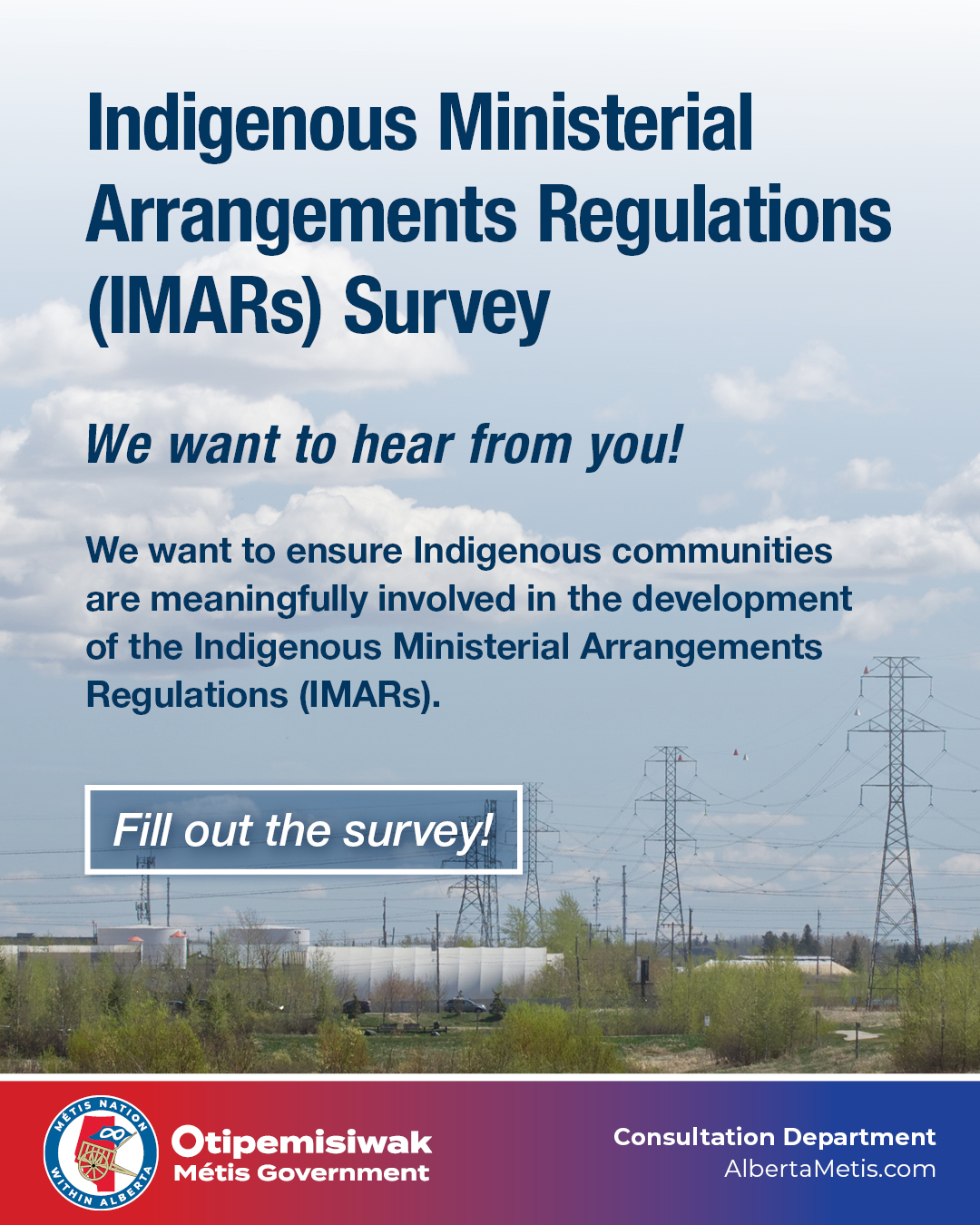 IMARS Poster, blue sky and transmission towers with organization gradient and logo at the bottom