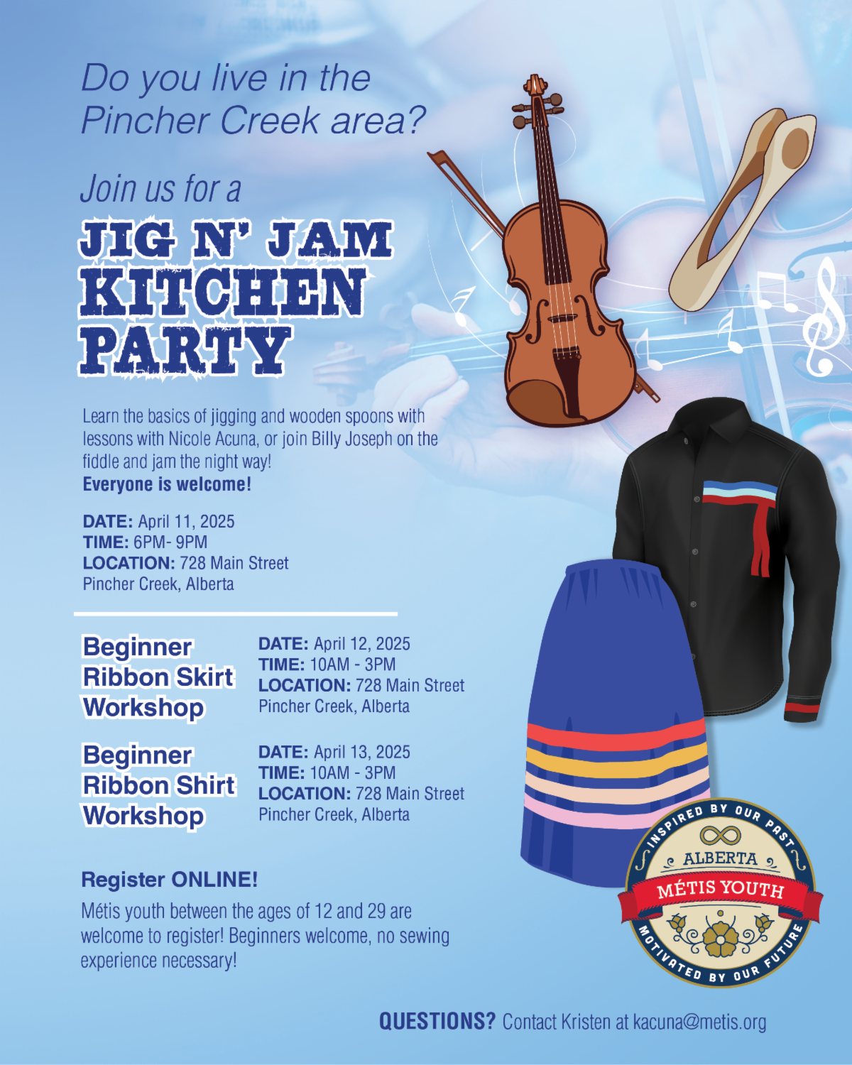 Jig N Jam poster, ribbon skirt, fiddle, click to open link