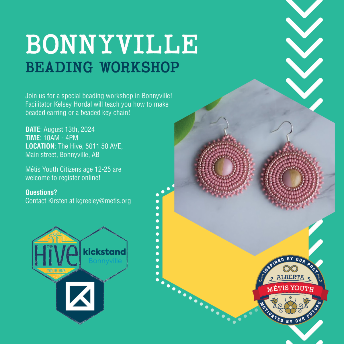 Bonnyville Beading Workshop, August 13, 10 am - 4 pm. The Hive, Bonnyville