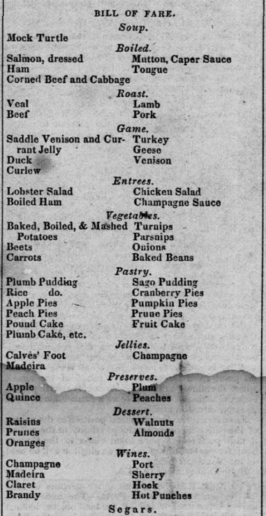 Image of Thanksgiving Menu from 1850
