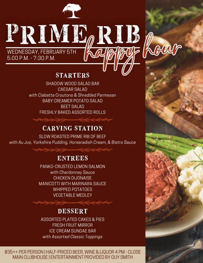 Prime Rib Happy Hour on Wednesday, February 5th!