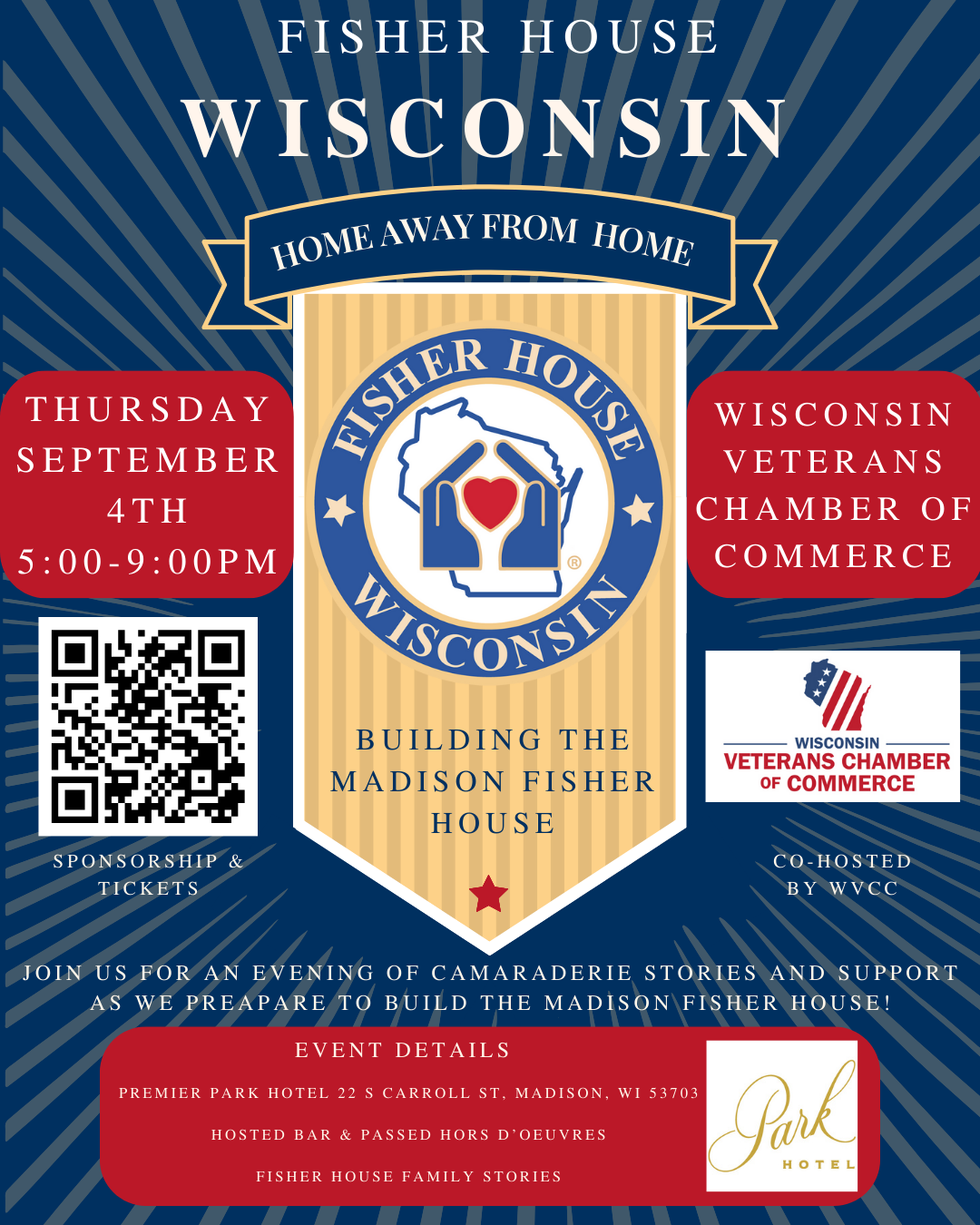 WVCC Home Away From Home Fisher House Wisconsin Ice Breaker September 4 at Park Hotel from 5pm to 9pm