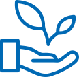 A drawing of an outstretched hand holding a plant sprout.