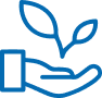 An icon of a persons open palm with a small plant sprouting on top