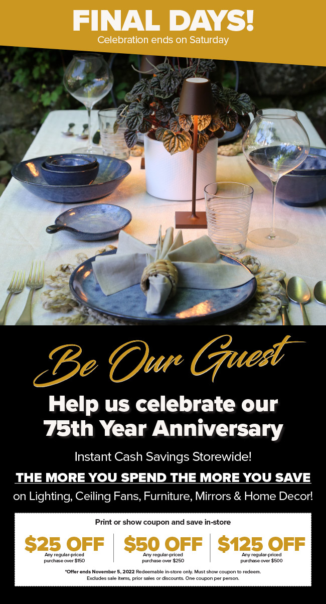 Get Your Coupon to Save 125 on Lighting Final Days