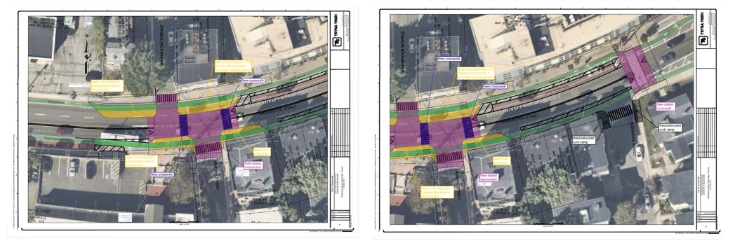 Annotated plan for new intersection at Washington St. and Merriam St. 