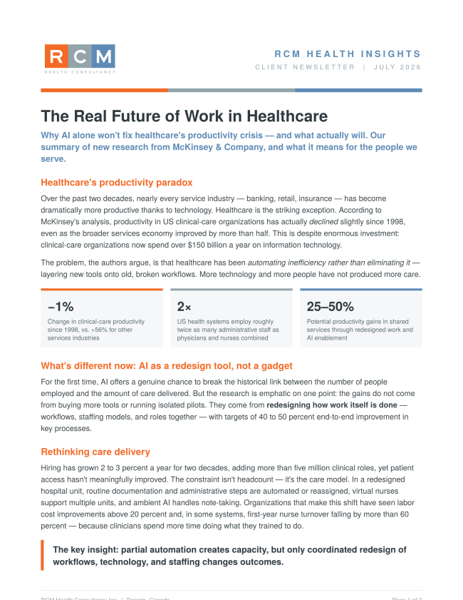 The Real Future of Work in Healthcare - an RCM summary in response to McKinsey & Company research