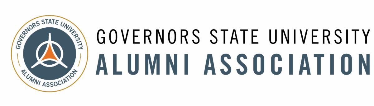 a landscape logo for the alumni association with orange white and blue coloring