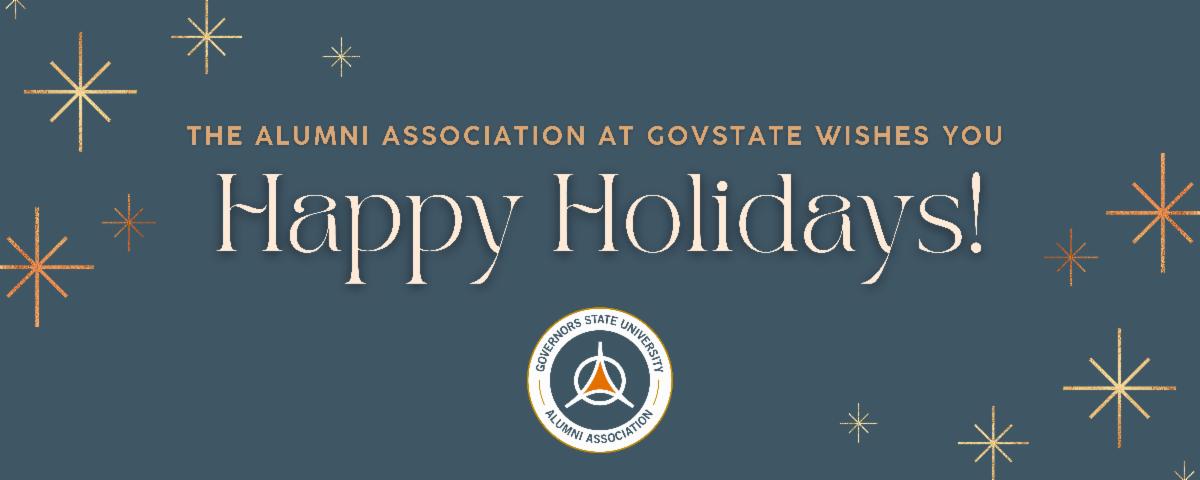 an image of the alumnui assocation at gov state wished you a happy holidays with the logo