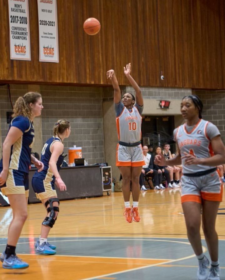 an image of a govstate womens basketball player shooting a basketball during a game