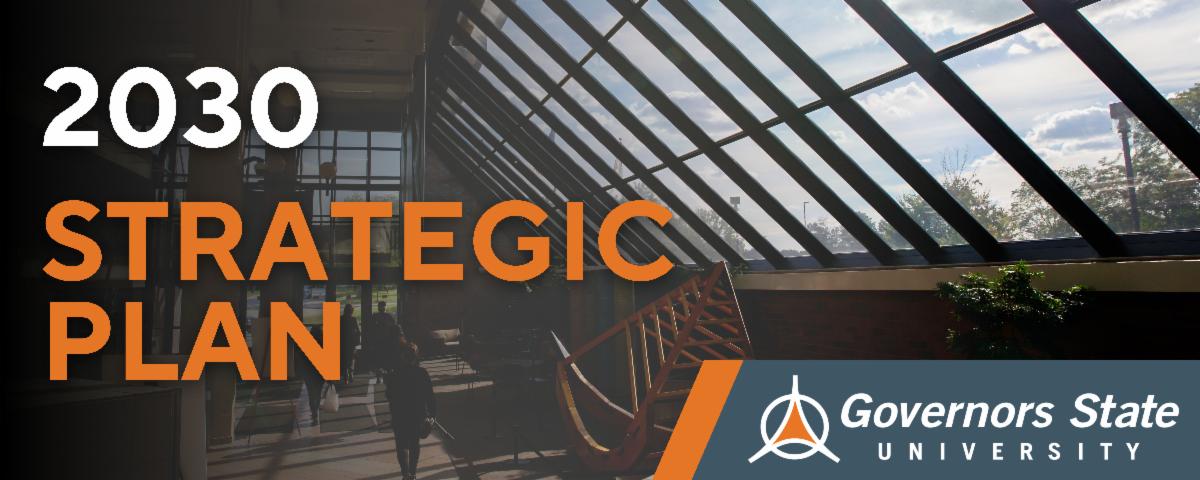a graphic for the 2030 strategic plan with an image of governors state and logo