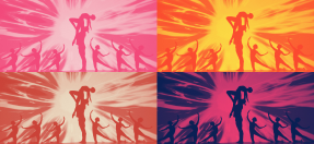 a colorful graphic of dancers performing