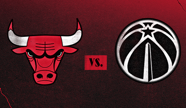an image of the chicago bulls logo and the washington wizards logo with white black and red coloring