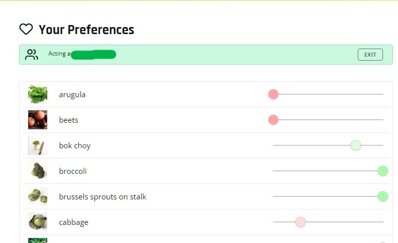 Members slide the bar to indicate items they love or hate
