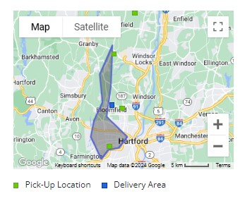Home delivery available in areas of West Hartford and north along 187 to East Granby