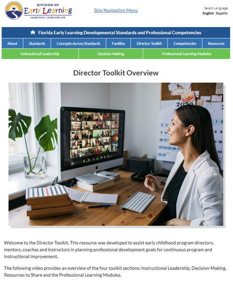 webpage of the Directors tool kit show a woman looking at a computer screen