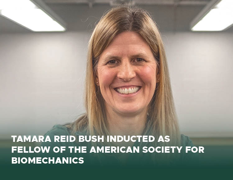 Headshot of  Tamara Reid Bush with text below that reads Tamara Reid Bush inducted as Fellow of the American Society for Biomechanics