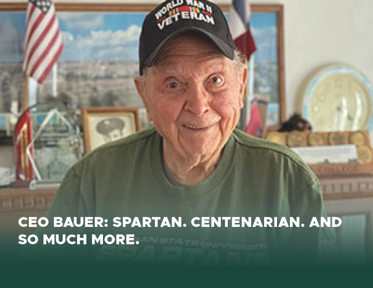 Ceo Bauer with text below that says Ceo Bauer Spartan. Centenarian. And so much more.