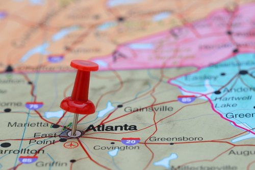 Atlanta pinned on a map of USA 