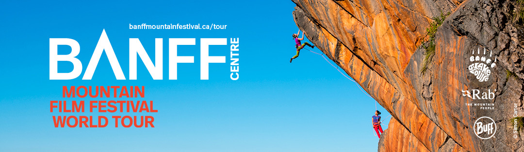 Banff Film Festival text on image of rock climber