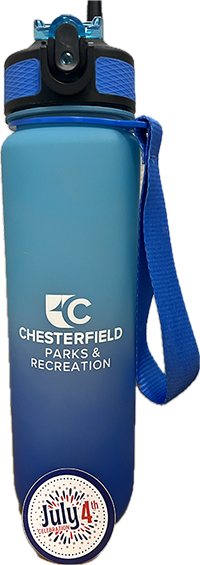 water bottle with Chesterfield Parks and Recreation logo
