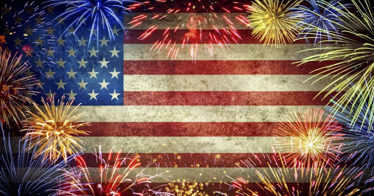 Fire works and American flag