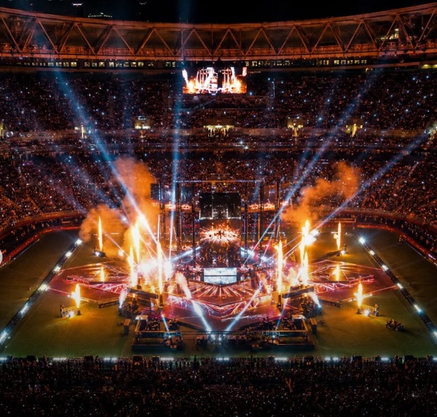 Stadium halftime performance stage