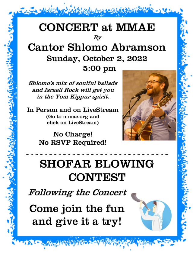 Cantor Shlomo Abramson Concert and Shofar Blowing Contest TODAY