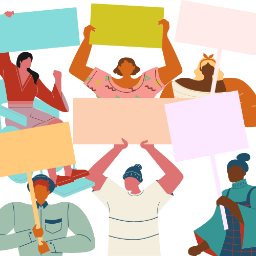 six activists holding signs