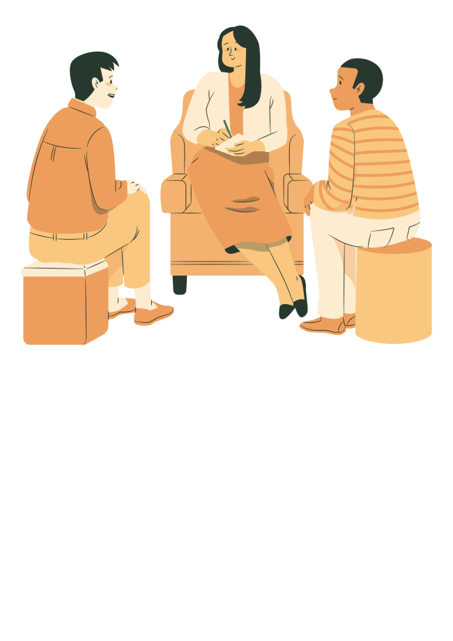 3 people sitting in a circle having a conversation