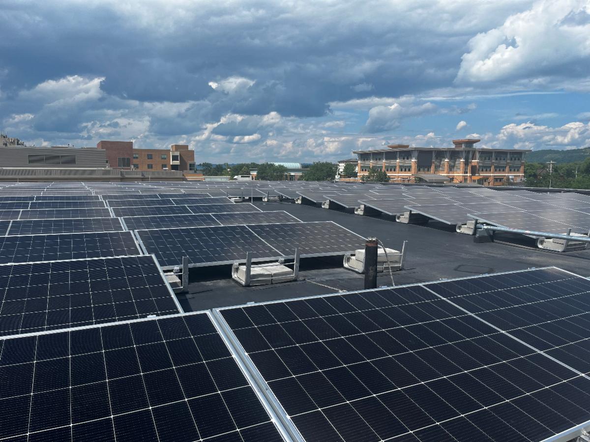 Solar panels on the roof of the La Crosse County Administrative Center.