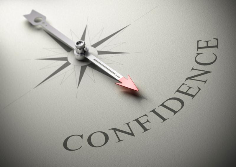 Needle of a compass pointing the word confidence 3D render concept image for self-confidence