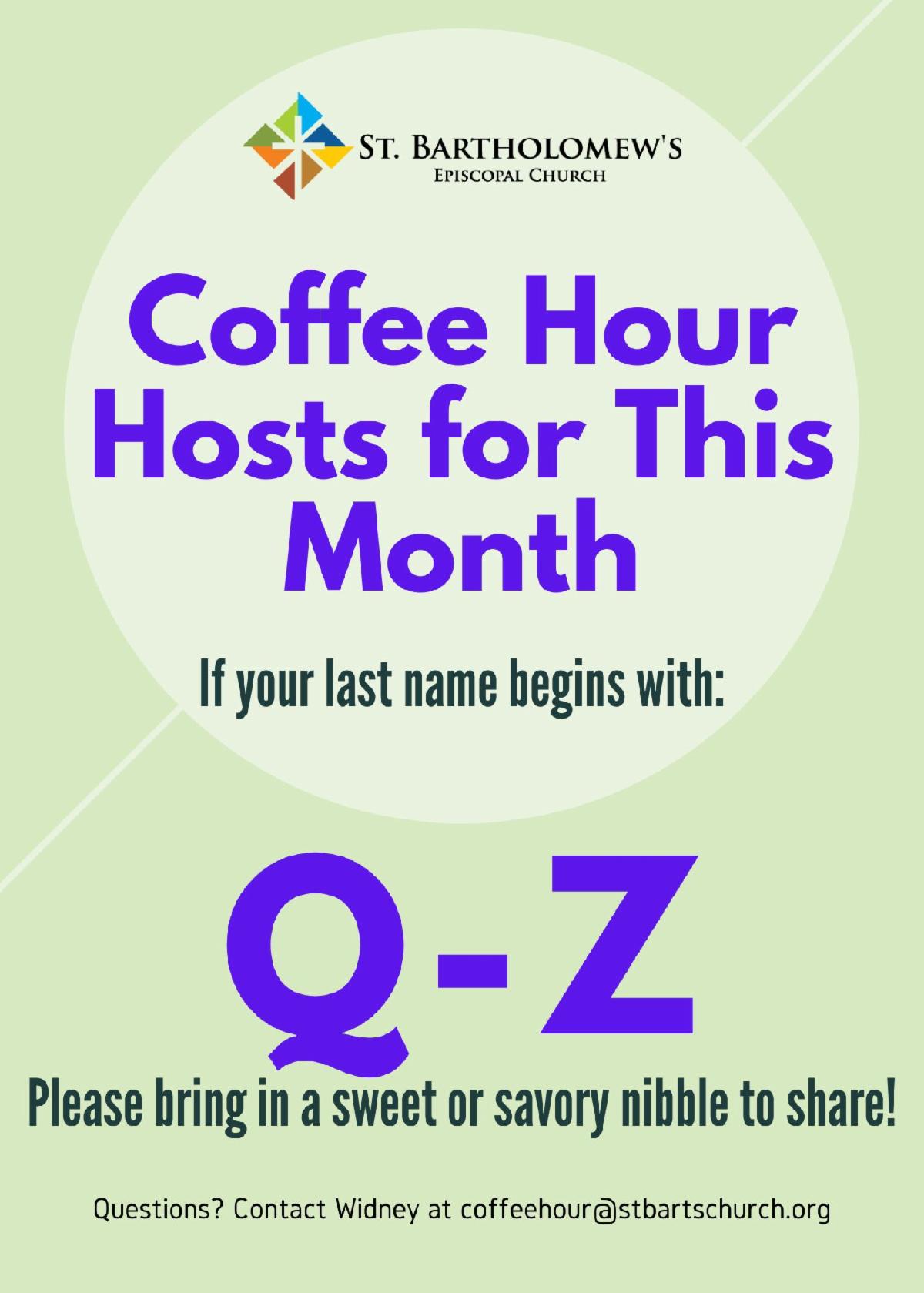 Coffee Hour HostsâLast Names Q-Z