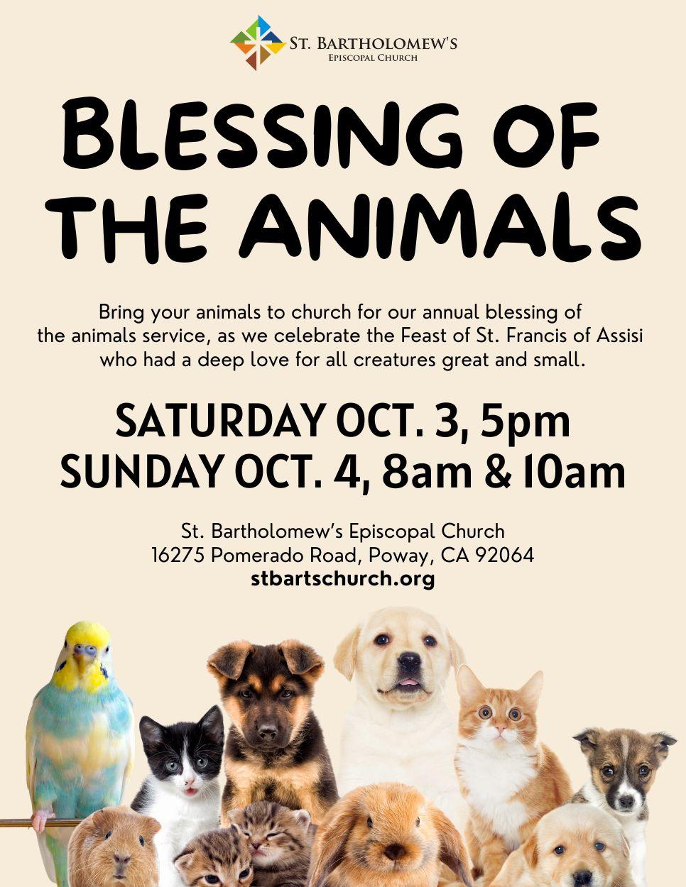 Blessing of the Animals: October 3-4