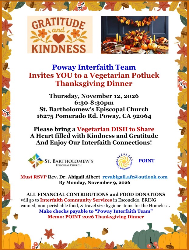POINT Vegetarian Potluck Thanksgiving Dinner: November 12, 6:30 p.m.