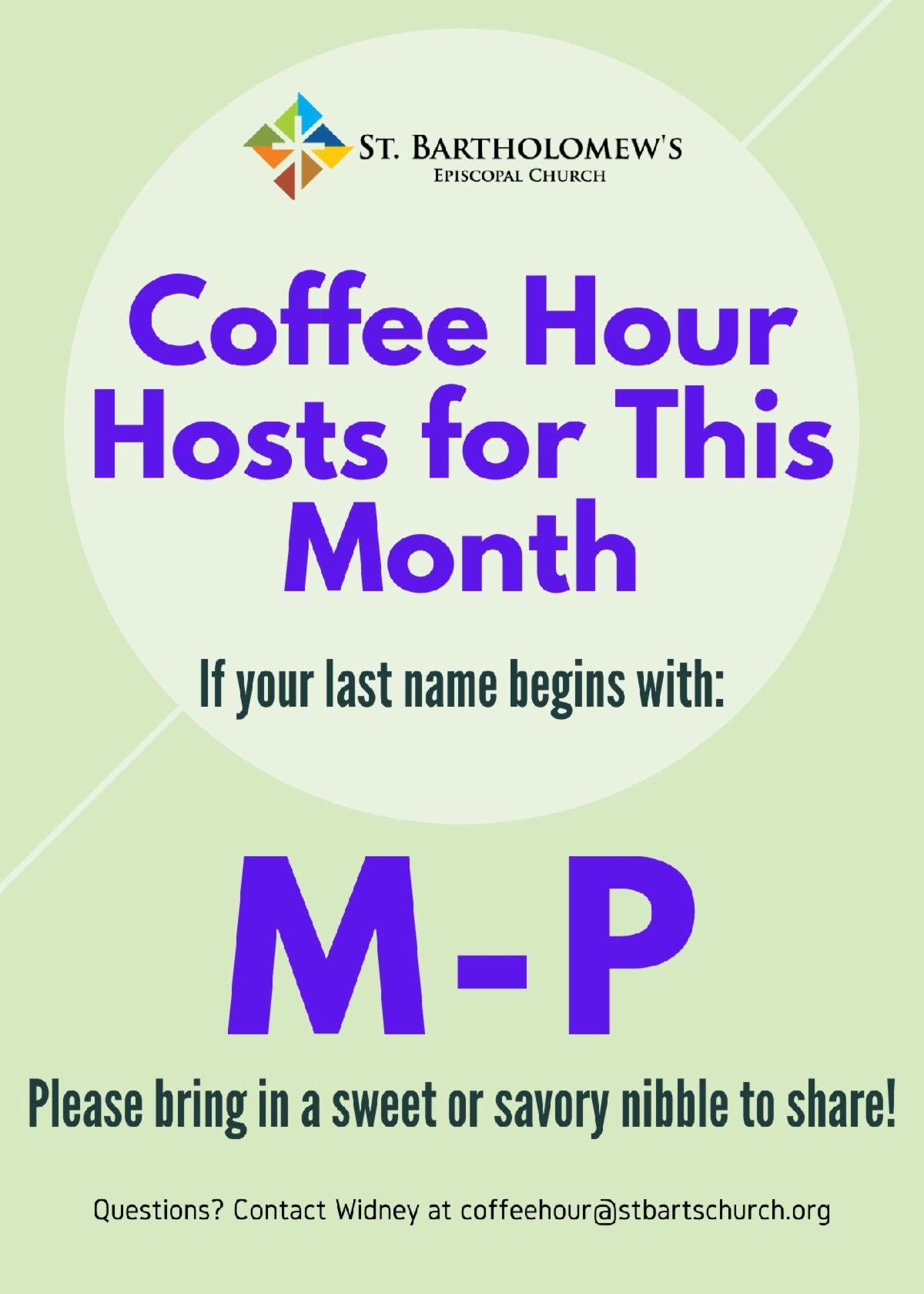 March Coffee Hour HostsâLast Names M-P