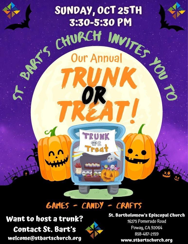 Trunk or Treat: October 25, 3:30-5:30 p.m.