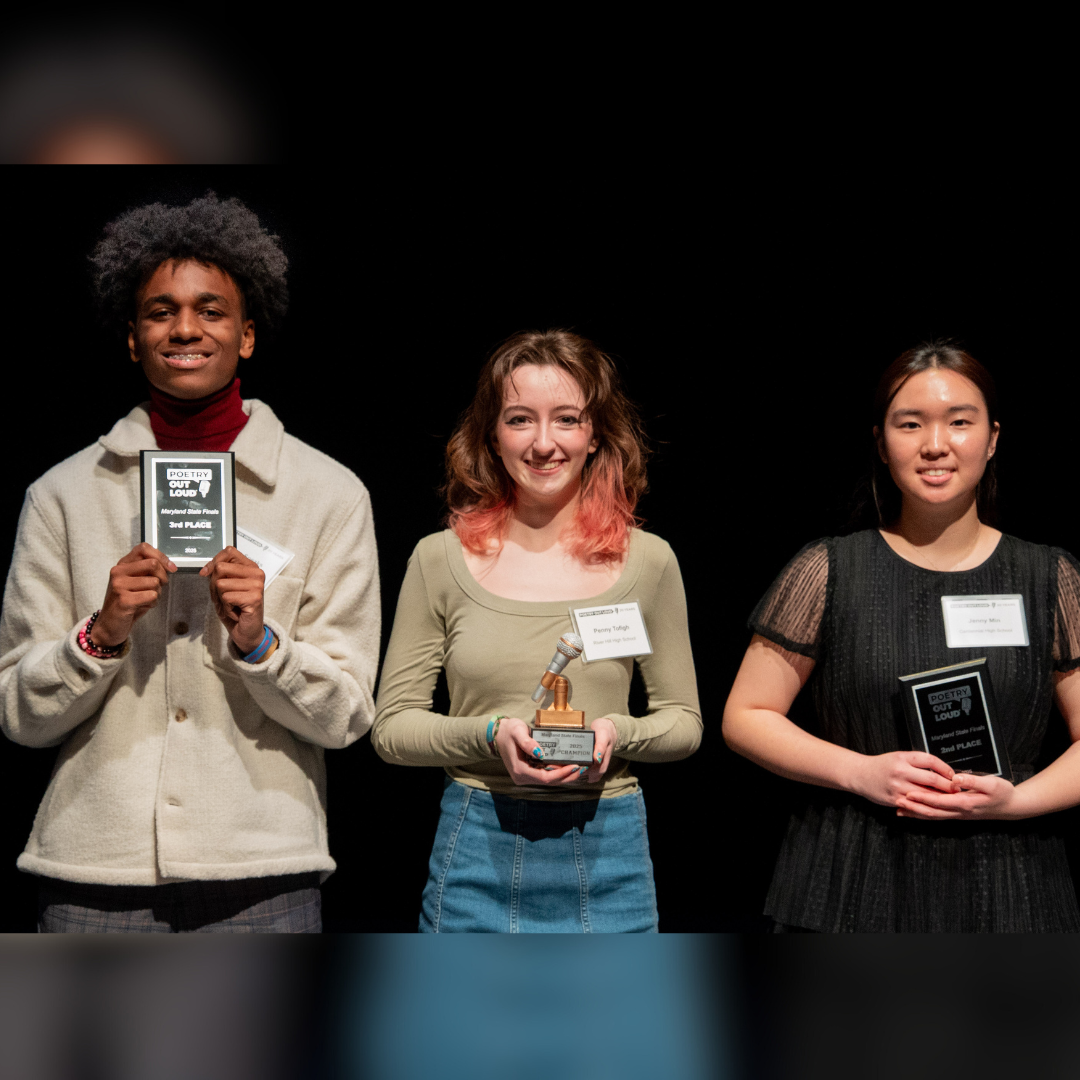 2025 poetry out loud state winners posed in line holding awards