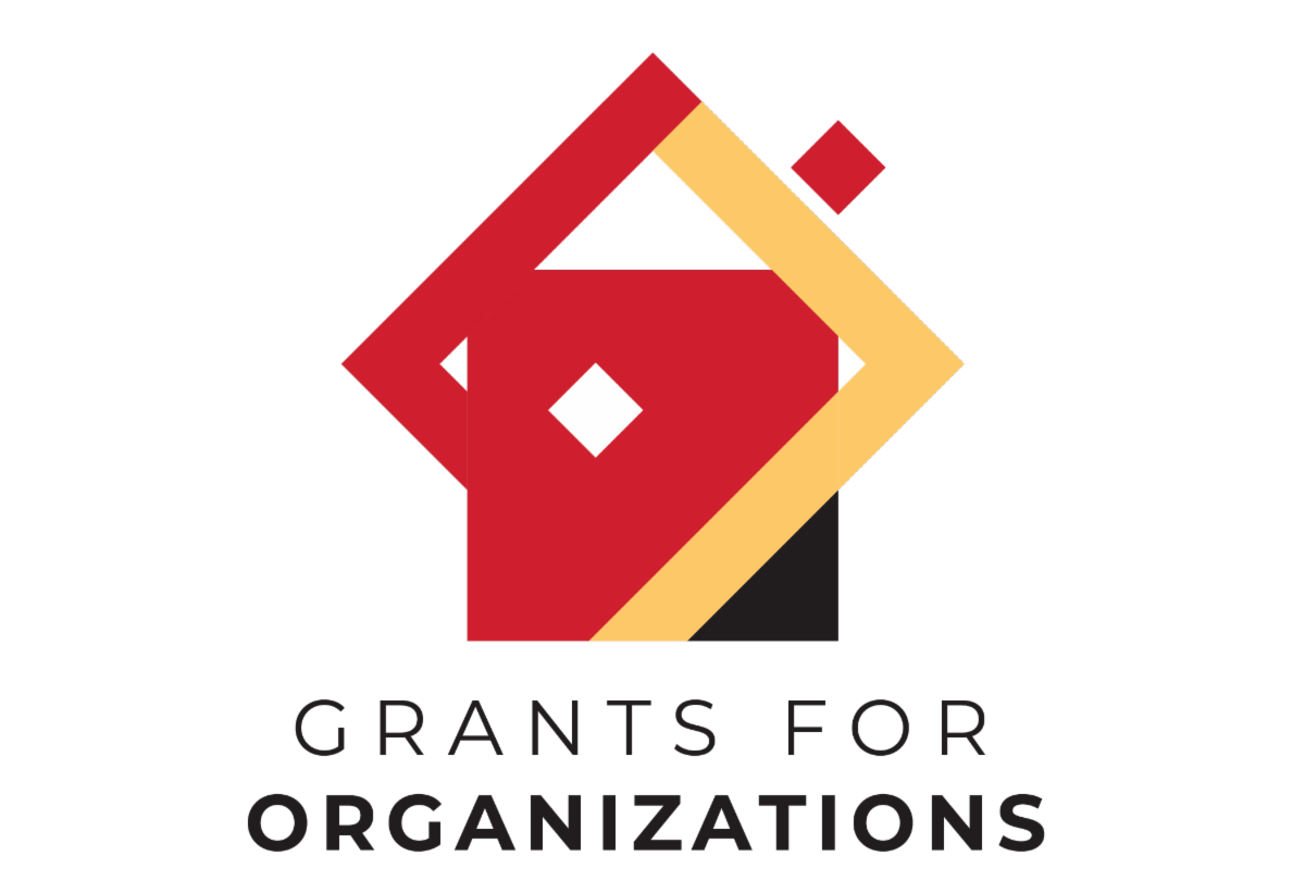 grants for organizations program logo - abstract red yellow and black building with diamond around it