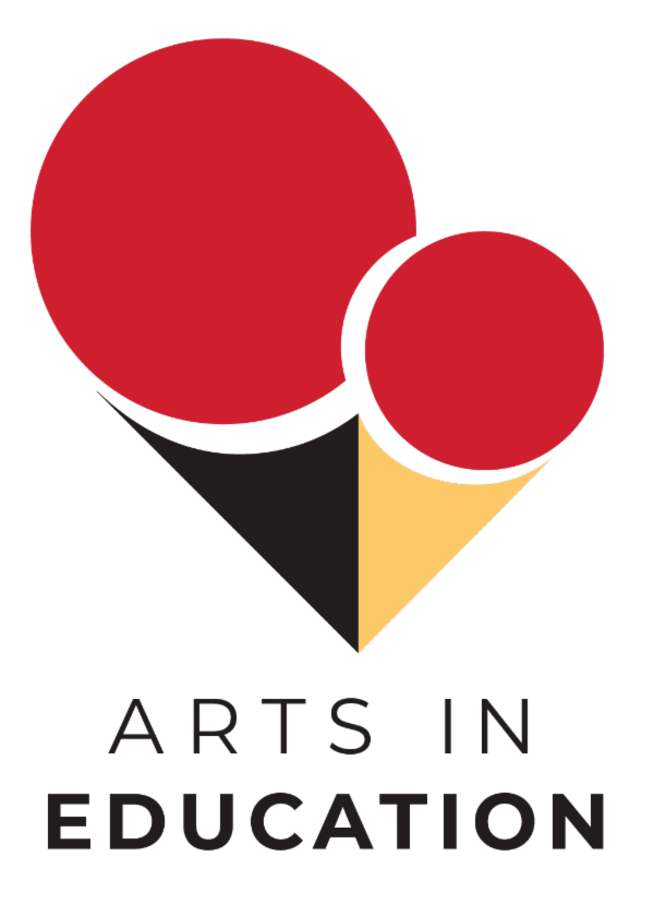 arts in education logo - red yellow and black abstract teacher and student