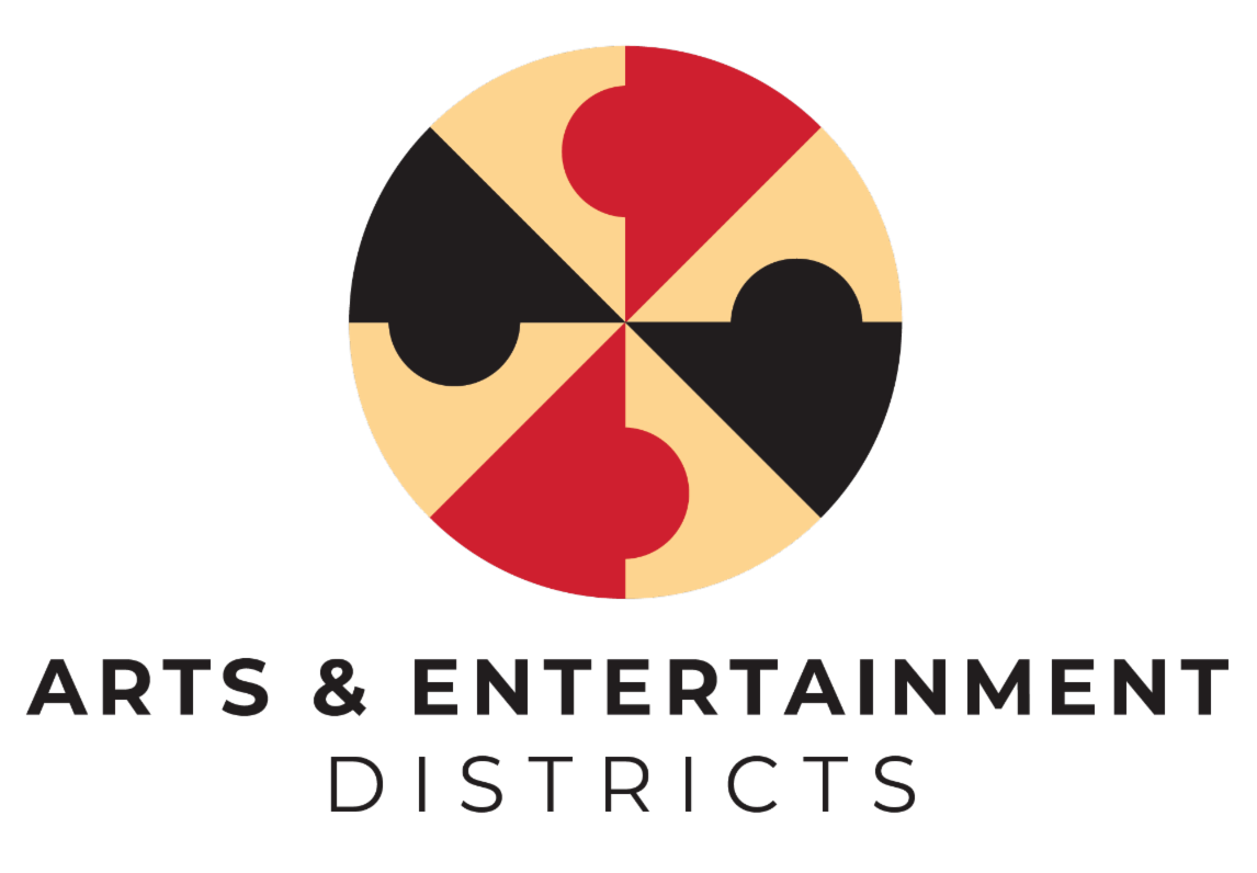 arts and entertainment districts logo - red yellow and black carousal with 8 sections