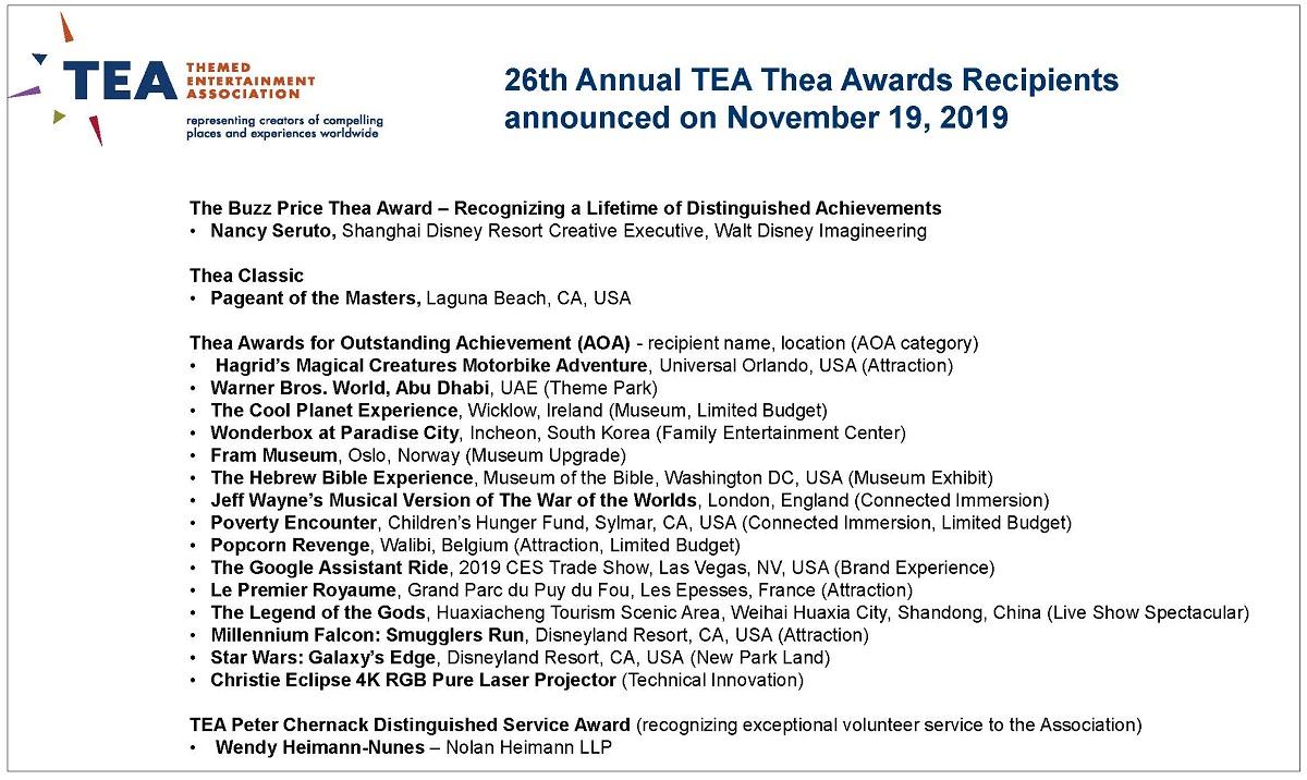 CELEBRATING EXCELLENCE TEA Thea Awards & TEA Summit new dates and plans ...