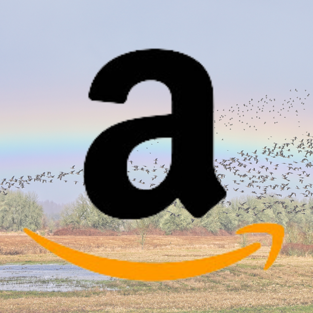 Amazon Smile logo over an image of a rainbow and goose flock over Ridgefield NWR